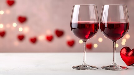 Romantic background two glasses of red wine clinking together. Romantic atmosphere for a valentine's day celebration with space for text.