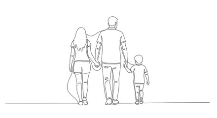 Obraz premium Family Walking Hand-in-Hand, Minimalist Line Art Journey