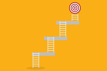 Ladder of success. Staircase with target icon. Achieving goals and objectives or goal setting.	