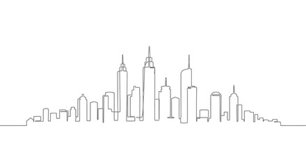 Fototapeta premium Modern city skyline in a continuous line drawing, urban landscape