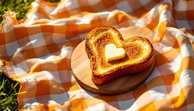 Heart-shaped bread toast with butter