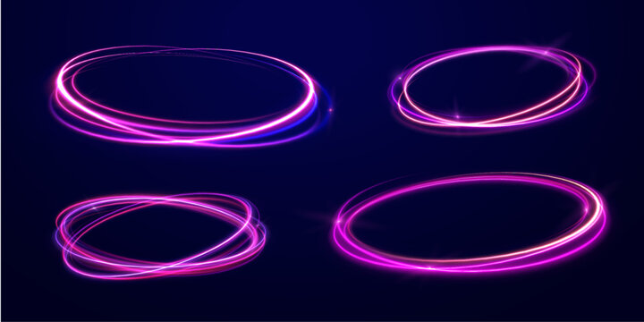 Swirling neon circles create an illusion of depth and speed. Blue and green tones highlight the glowing effect. Design evokes futuristic technology and motion.