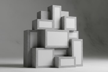 Geometric concrete blocks stacked in a modern design