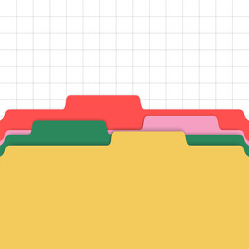 Stack of color folders template. Paper cases archives mockup. Close up view