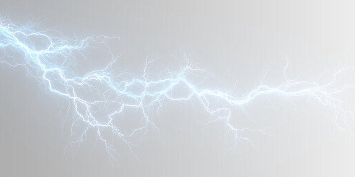 Cyan electric arc with glowing storm aura. Transparent PNG lightning element for graphic design. Bright thunder effect for digital use.