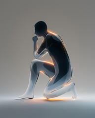 Silhouette of a person sitting on one knee