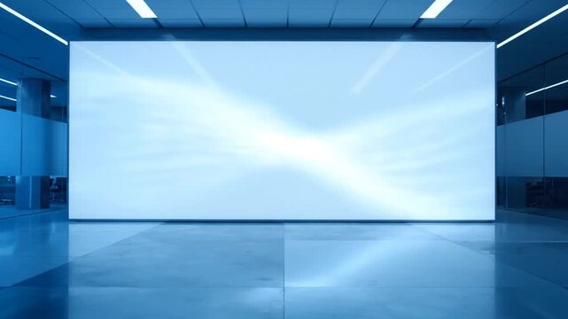 Large Blank White Screen in Modern Room.