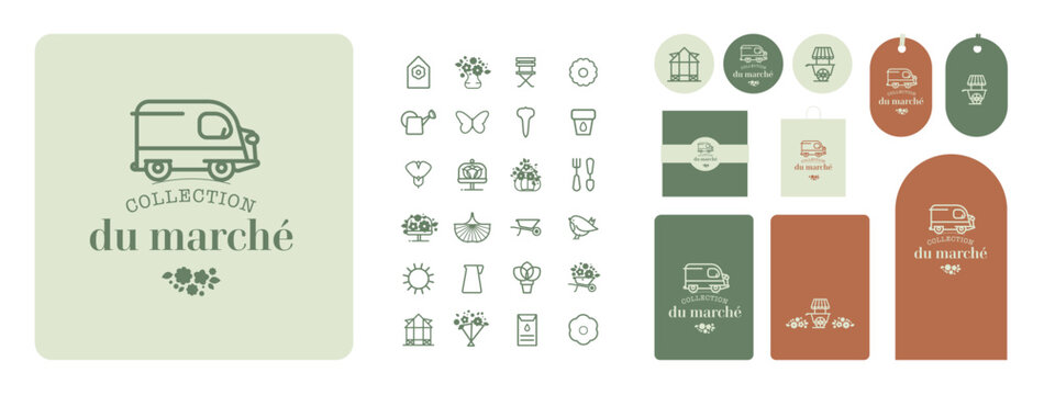 image de marque, logo, embl&egrave;me, enseigne pour artisan fleuriste, cr&eacute;ateur de bouquet, jardinerie, p&eacute;pini&eacute;riste, atelier v&eacute;g&eacute;tal, vendeur ambulant, plantes de saisons, local, biologique, botanique