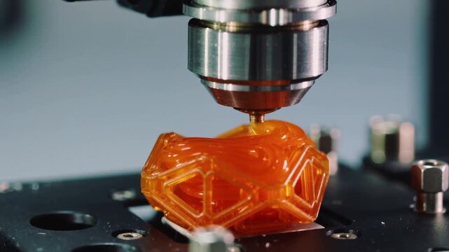 Advanced 3D Printing Technology Demonstrated with Orange Resin Model in Production Process