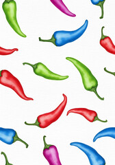 Vibrant chili peppers beautifully pop against white background