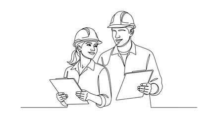 Engineers Shaking Hands Line Art - Teamwork and Collaboration