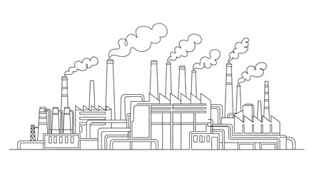 Naklejka premium Industrial Factory Line Art - Manufacturing and Pollution Concept