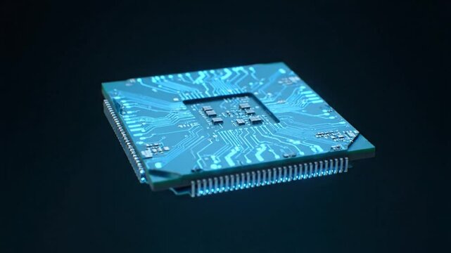 Microchip Rotation on Dark Background.