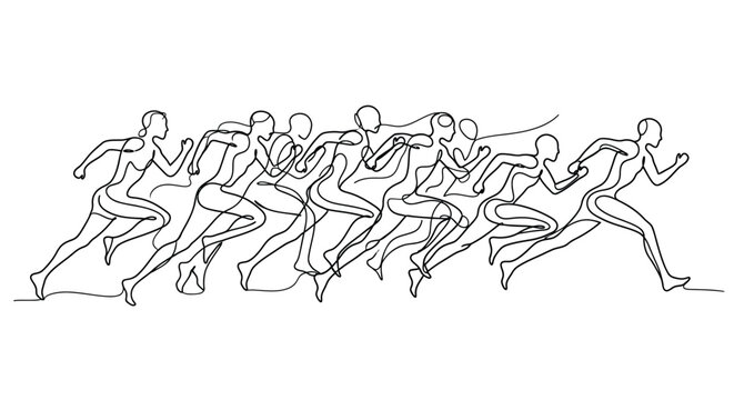 Group of Runners Line Art - Race and Competition Concept