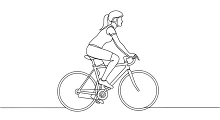 Fototapeta premium Woman Cycling, Active Line Art Illustration