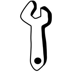 Minimal Wrench Line Art Illustration &ndash; Bold Black Outline Hand Tool Icon
