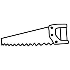 Minimal Hand Saw Line Art Illustration &ndash; Bold Black Outline Carpentry Tool Graphic