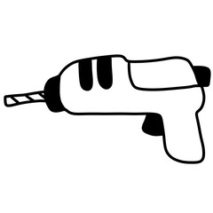 Minimal Electric Drill Line Art Illustration &ndash; Bold Black Outline Power Tool Graphic