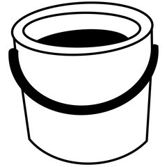 Minimal Paint Bucket Line Art Illustration &ndash; Bold Black Outline Container Graphic