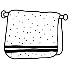 Minimal Bathroom Towel on Rack Line Art &ndash; Bold Black Outline Home Textile Illustration