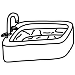 Minimal Bathroom Bathtub with Faucet Line Art &ndash; Bold Black Outline Plumbing Illustration