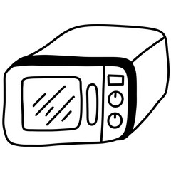 Minimal Microwave Oven Line Art Illustration &ndash; Bold Black Outline Kitchen Appliance Graphic
