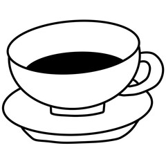 Minimal Coffee Cup with Saucer Line Art &ndash; Bold Black Outline Beverage Illustration
