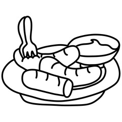 Minimal Breakfast Plate Line Art Illustration &ndash; Bold Black Outline Meal Graphic