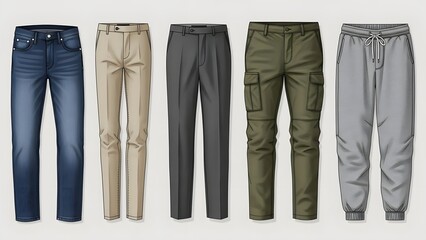 Collection of men casual pants in different colors
