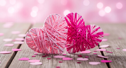 Love Hearts Shine Brightly Amidst Pink Confetti