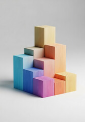 Pastel Wooden Blocks Climb Harmoniously Into Gradient Stack