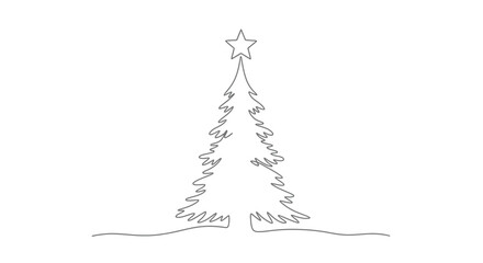 Christmas tree with star in single line art illustration © Line Home