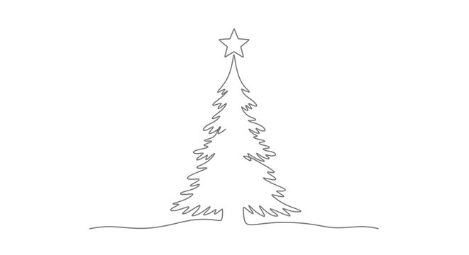 Christmas tree with star in single line art illustration