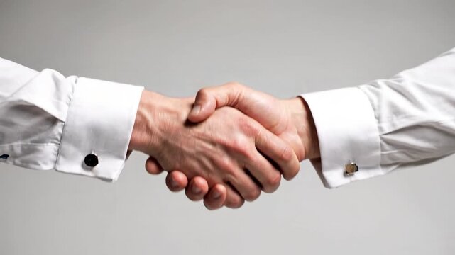 Two businessmen shaking hands in a professional agreement video
