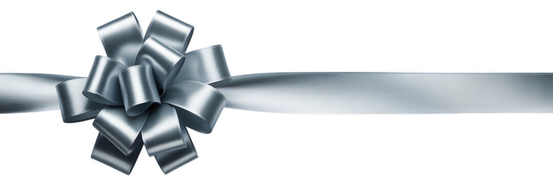 Silver ribbon with bow isolated on transparent background
