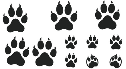 Fototapeta premium Collection of Animal Paw Prints Icons, Vector Footprints of Wild Animals, Mammal Tracks
