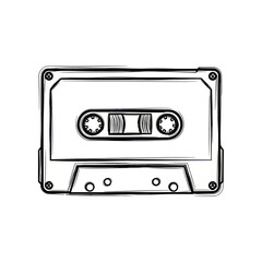 Fototapeta premium Retro cassette tape sketch, vintage audio recording, analog music storage, nostalgia symbol