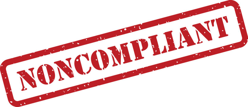 Grungy red noncompliant stamp with a textured appearance on a plain white surface