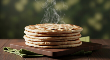 Delicious flatbread stack shows freshly and incredibly warm indeed