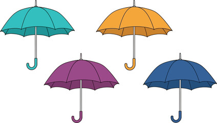 Obraz premium A colorful illustration of four umbrellas in different vibrant colors on a beige background