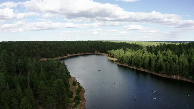 Drone shot over Arizona's Woods Canyon Lake during summer.