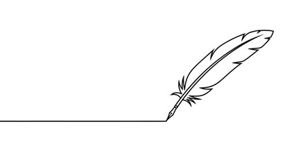 Feather quill writing a straight line, single line art, writing, author, history © Line Home