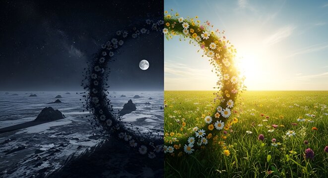 Winter to spring equinox art concept