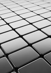Shiny gray blocks rhythmically align with perspective layout.