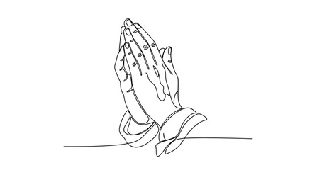Continuous line art of praying hands, prayer, faith, religion, spirituality