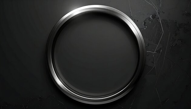 Metallic circular frame on dark textured background viewed straight on