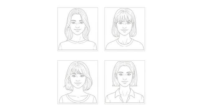 Diverse Female Hairstyles Collection: Line Art Portraits for Beauty and Fashion