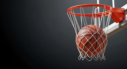 Orange Basketball gracefully flies through a net hoop