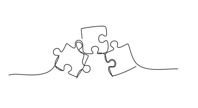 Three Puzzle Pieces Connecting Line Art