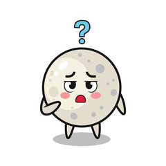 Obraz premium Confused moon character with question mark in a simple cartoon style